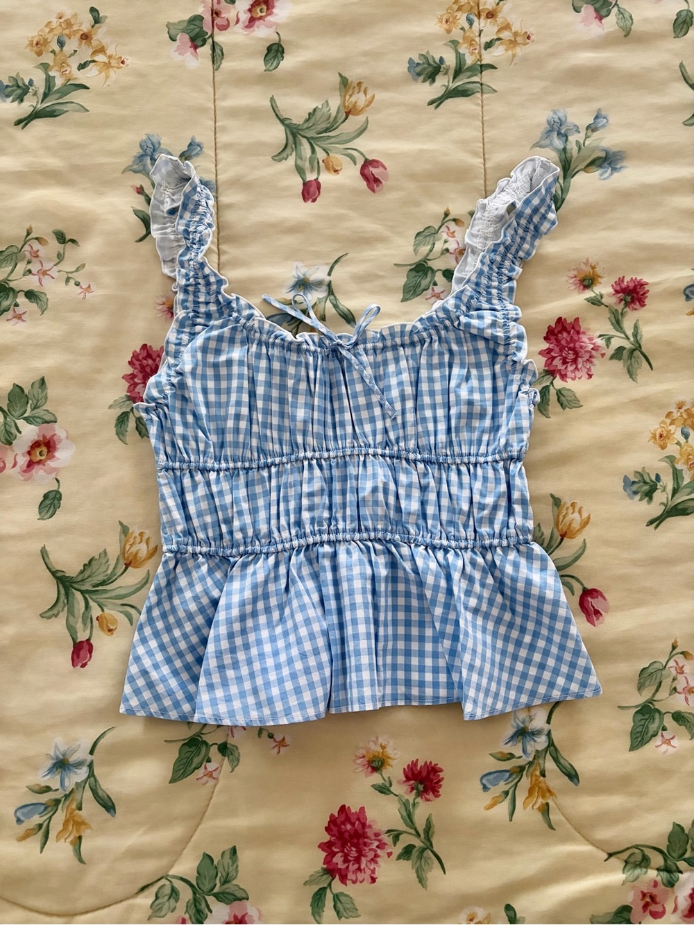 Aritzia Sunday Best Helena poplin top in cornflower blue gingham size xs
